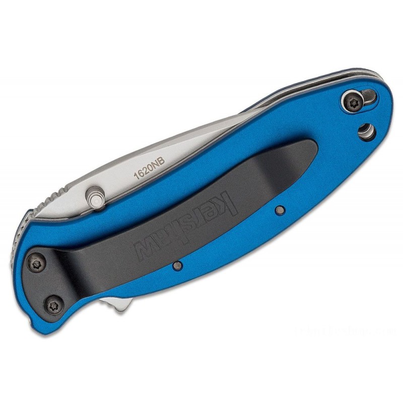 Kershaw 1620NB Ken Onion Scallion Assisted Fin Knife 2.25 Grain Blast Level Blade, Navy Blue Aluminum Takes Care Of