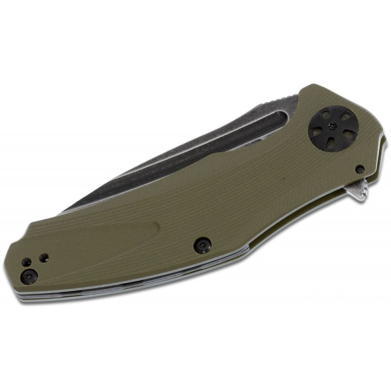 Kershaw 7007OLBW Natrix Assisted Fin Blade 3.25  Stonewashed Decline Point Blade, Olive G10 Deals With