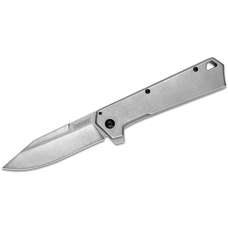 Kershaw 1361 Flow Assisted Flipper Blade 3.5 Stonewashed 8Cr13MoV Clip Point Blade, Stonewashed Stainless Steel Handles