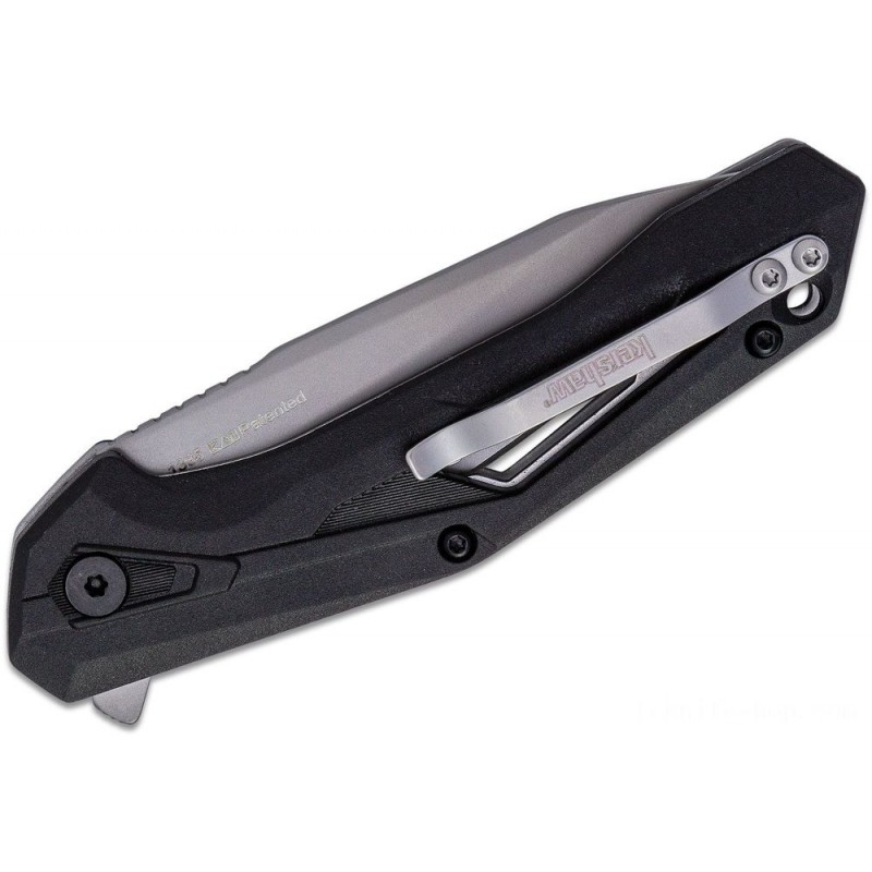 Kershaw 1385 Airlock Assisted Flipper Knife 3 Grain Blasted Drop Aspect Cutter, Black GRN Takes Care Of