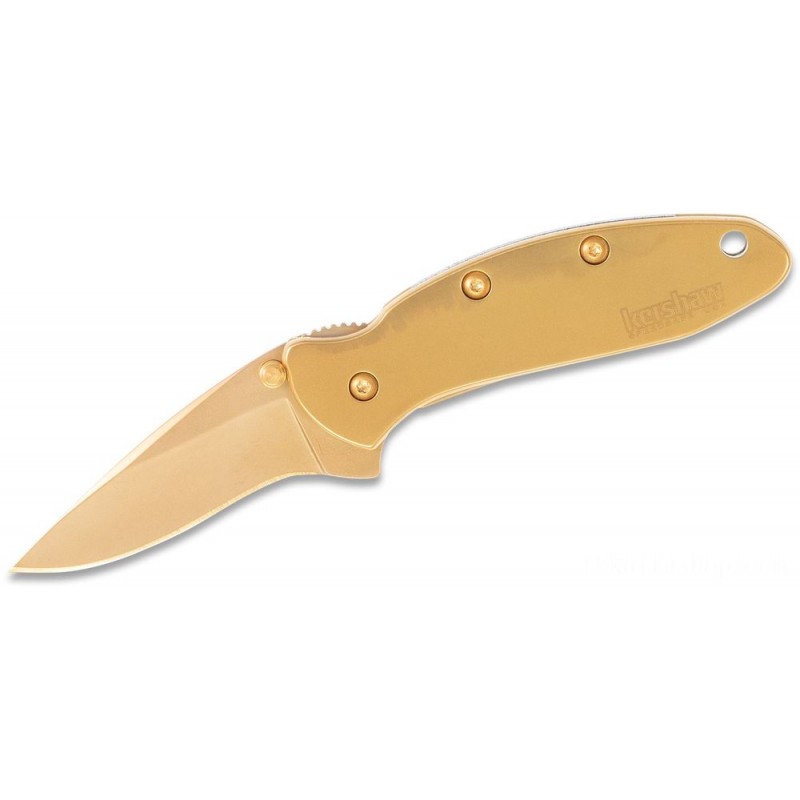 Kershaw 1600G Ken Red Onion Gold Plated Chive Assisted Fin 1.9 Plain Cutter, Gold Plated Steel Manages