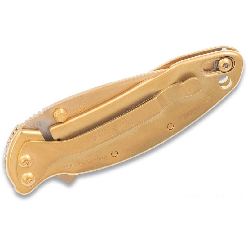 Kershaw 1600G Ken Onion Gold Plated Chive Assisted Fin 1.9 Level Cutter, Gold Plated Steel Manages