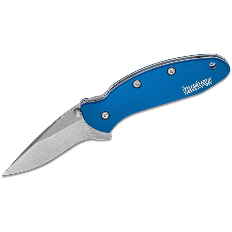April Showers Sale - Kershaw 1600NBSW Ken Onion Chive Assisted Fin Blade 1.9 Stonewashed Plain Blade, Navy Blue Light Weight Aluminum Manages - Value:£38