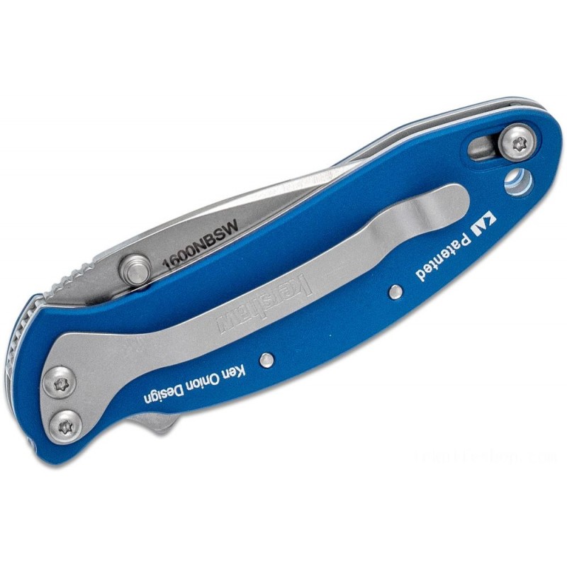 Weekend Sale - Kershaw 1600NBSW Ken Onion Chive Assisted Flipper Blade 1.9 Stonewashed Plain Blade, Navy Blue Aluminum Handles - Clearance Carnival:£37[linf382nk]