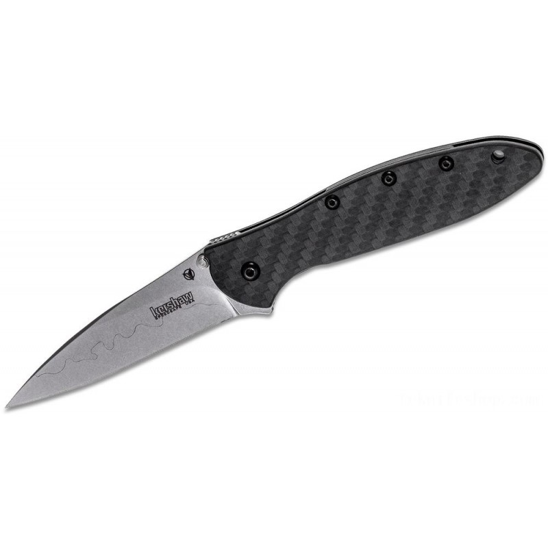 Kershaw Limited Run Ken Onion Leek Assisted Flipper Blade 3 Stonewashed Compound Wharncliffe Blade, Carbon Dioxide Thread Takes Care Of - 1660CFCBSW