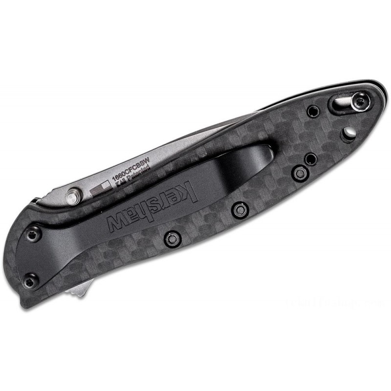 Kershaw Limited Operate Ken Red Onion Leek Assisted Flipper Knife 3 Stonewashed Compound Wharncliffe Blade, Carbon Fiber Deals With - 1660CFCBSW