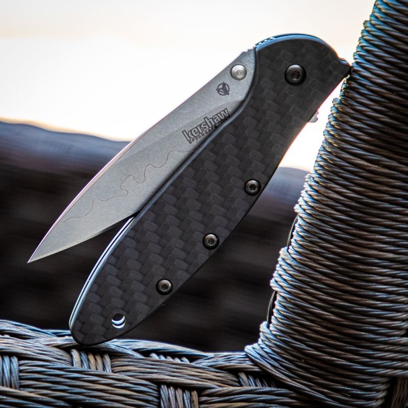 Kershaw Limited Run Ken Red Onion Leek Assisted Fin Blade 3 Stonewashed Composite Wharncliffe Blade, Carbon Dioxide Fiber Deals With - 1660CFCBSW