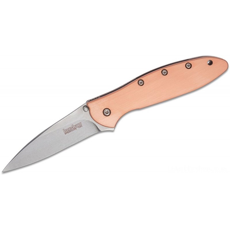 80% Off - Kershaw 1660CU Ken Onion Leek Assisted Fin Blade 3 CPM-154 Stonewashed Cutter, Copper Handles - President's Day Price Drop Party:£65[lanf386ma]