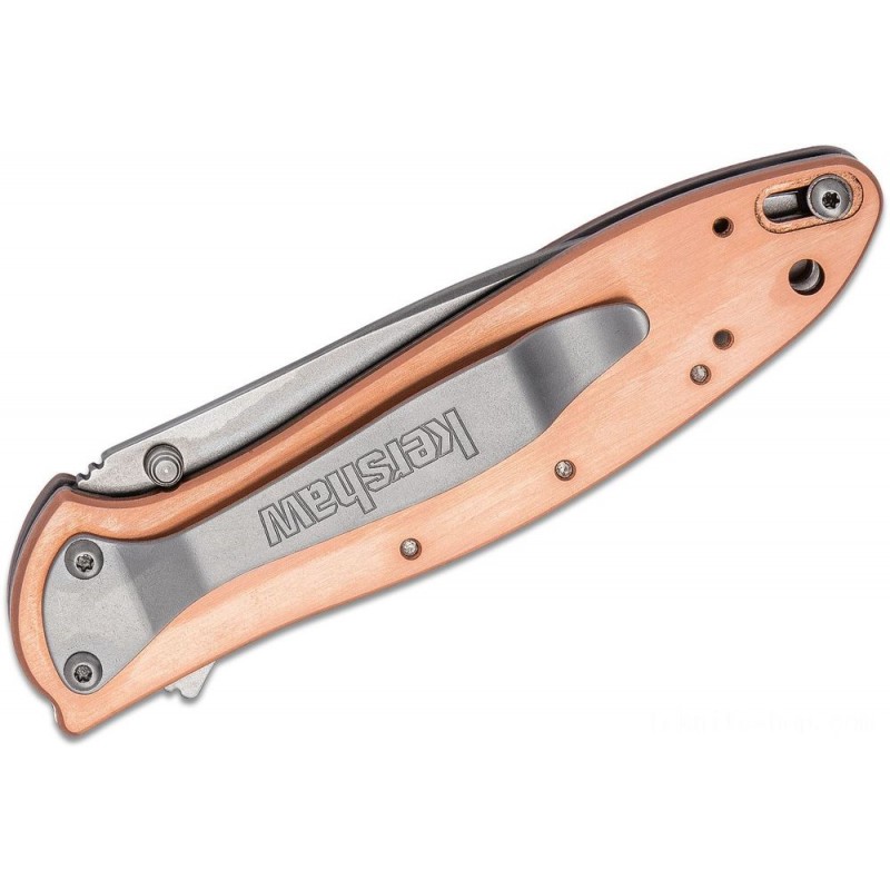 Labor Day Sale - Kershaw 1660CU Ken Red Onion Leek Assisted Flipper Knife 3 CPM-154 Stonewashed Cutter, Copper Handles - Weekend Windfall:£71