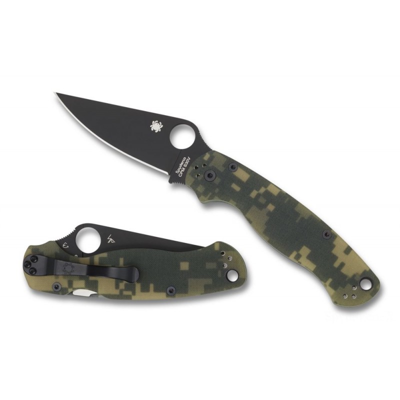 Spyderco Para Military 2 G-10 Camouflage/ Black Cutter —-- Ordinary Edge.
