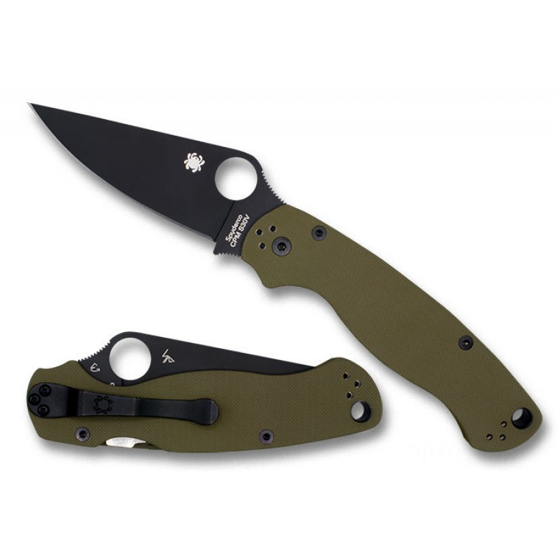 Hurry, Don't Miss Out! - Spyderco Para Military 2 G-10 OD Veggie Black Cutter Exclusive - Mix Edge/Plain Edge. - Virtual Value-Packed Variety Show:£78