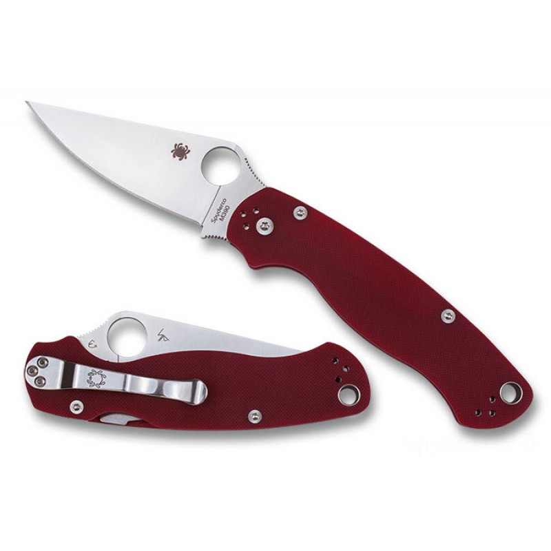 Spyderco Para Armed Force 2 G-10 Red Level Edge M390 Exclusive - Mixture Edge/Plain Side.