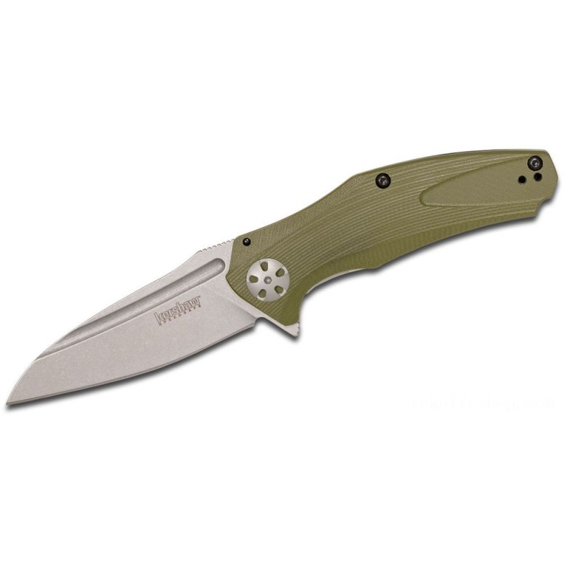 Price Reduction - Kershaw 7007OL Natrix Assisted Fin Knife 3.25 Stonewashed Decline Aspect Blade, Olive G10 Takes Care Of - Fourth of July Fire Sale:£34