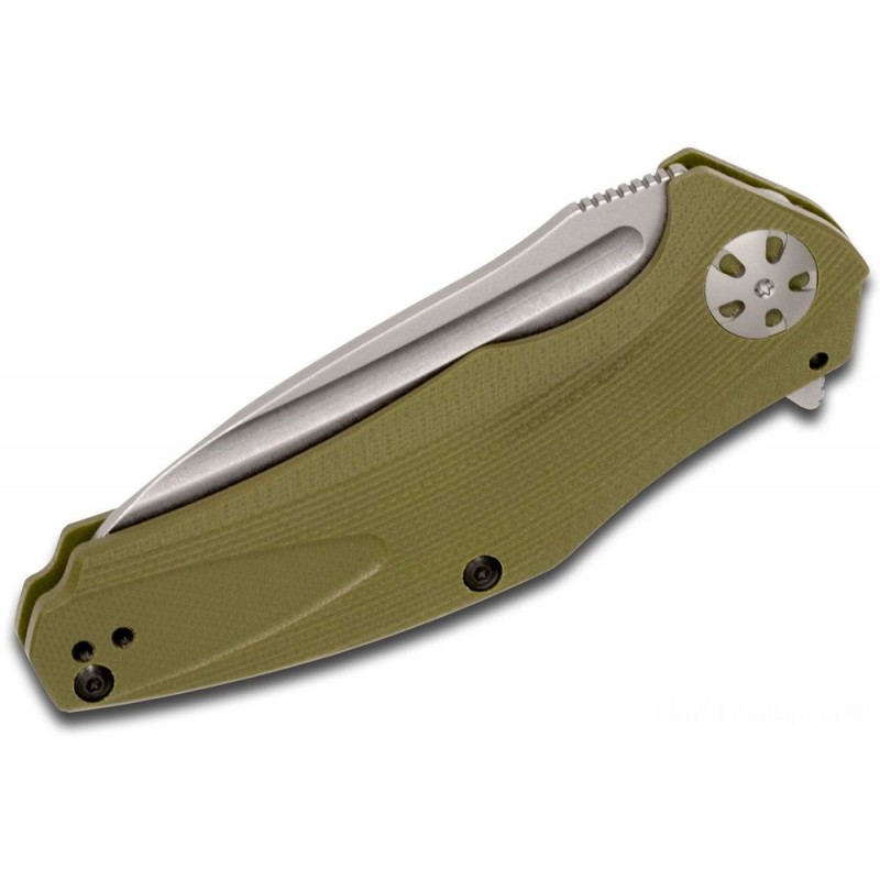 Kershaw 7007OL Natrix Assisted Fin Blade 3.25 Stonewashed Reduce Point Cutter, Olive G10 Manages