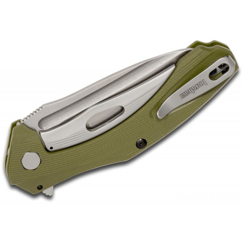 Kershaw 7007OL Natrix Assisted Fin Blade 3.25 Stonewashed Reduce Point Cutter, Olive G10 Handles