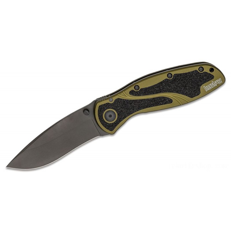 Kershaw 1670OLBLK Ken Onion Blur Assisted Folding Knife 3-3/8 Black Plain Blade, Olive Drab Aluminum Deals With