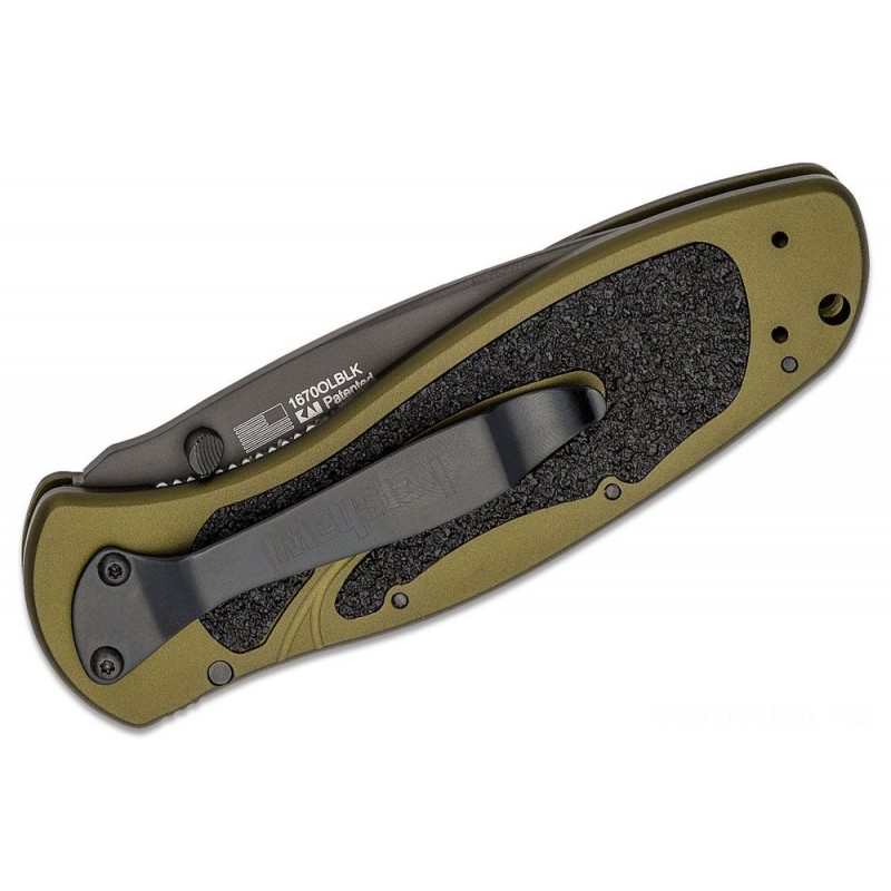 Kershaw 1670OLBLK Ken Red Onion Blur Assisted Folding Blade 3-3/8 Black Level Blade, Olive Drab Light Weight Aluminum Manages