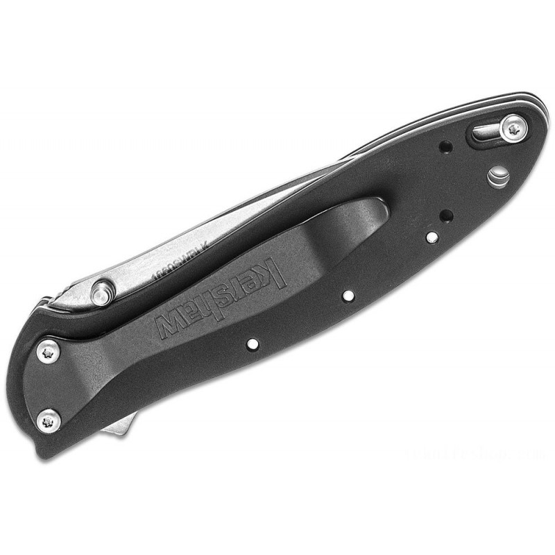 Kershaw 1660SWBLK Ken Red Onion Leek Assisted Fin Knife 3 Stonewashed Ordinary Cutter, Black Light Weight Aluminum Manages