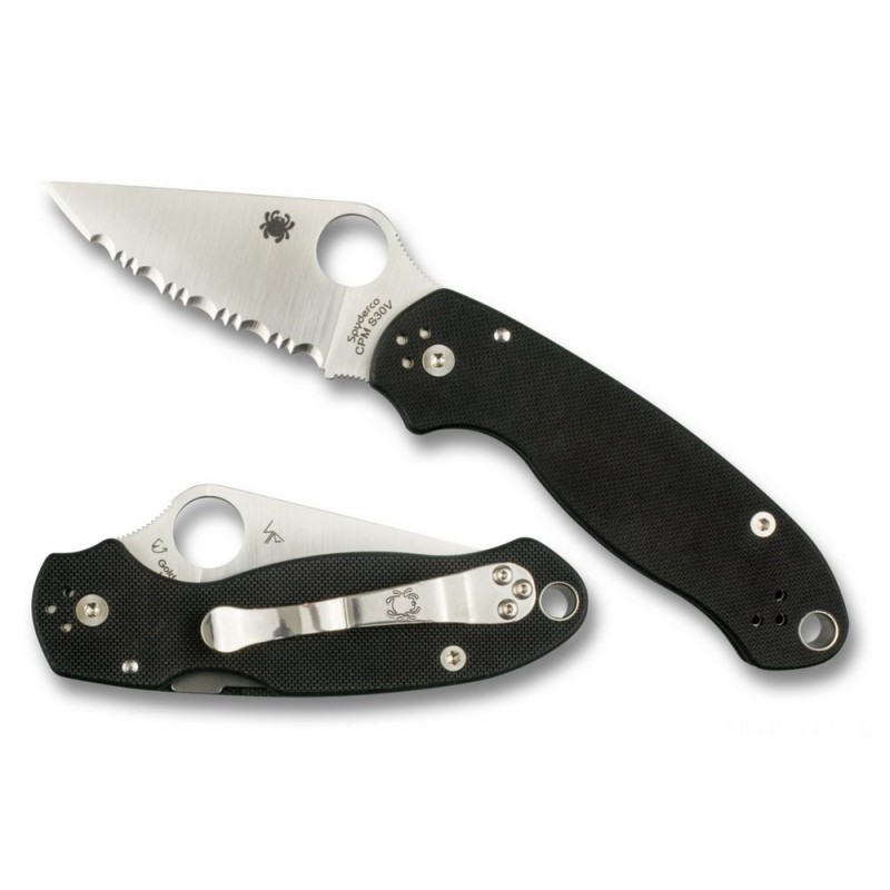Final Sale - Spyderco Para 3 G-10 Afro-american Combination/Plain/Spyder Edge. - Click and Collect Cash Cow:£76[jcnf414ba]