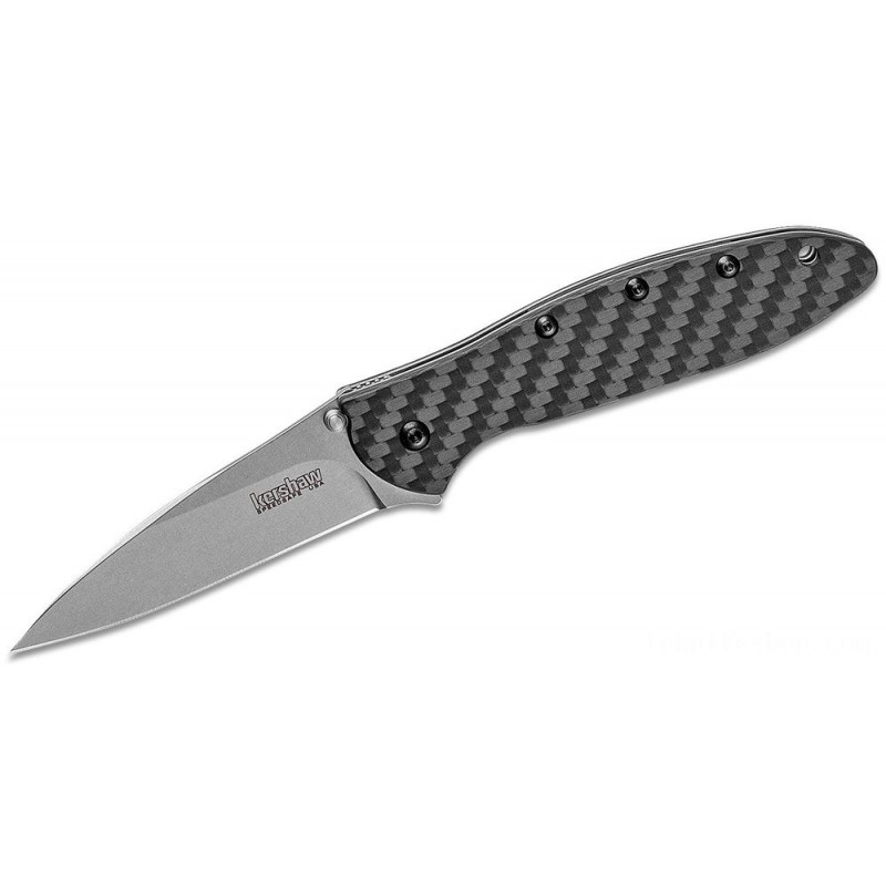 Kershaw 1660CF Ken Onion Leek Assisted Fin Knife 3 CPM-154 Stonewashed Cutter, Carbon Fiber Takes Care Of