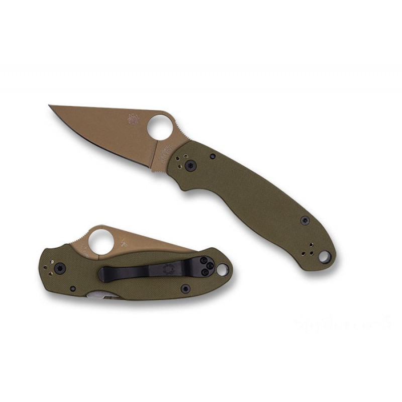 Spyderco Para 3 Green G-10 CTS 204P Flat Sulky Earth Exclusive - Combo Edge/Plain Edge.