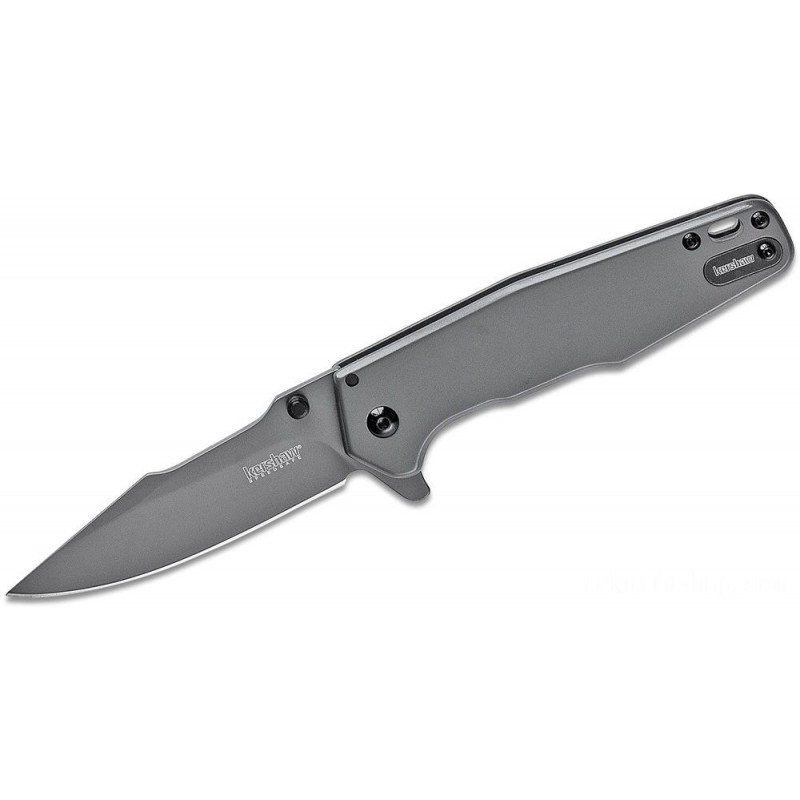 Kershaw 1557TI Hinderer Ferrite Assisted Flipper Knife 3.3 Gray Drop Aspect Blade, Stainless Steel Handles