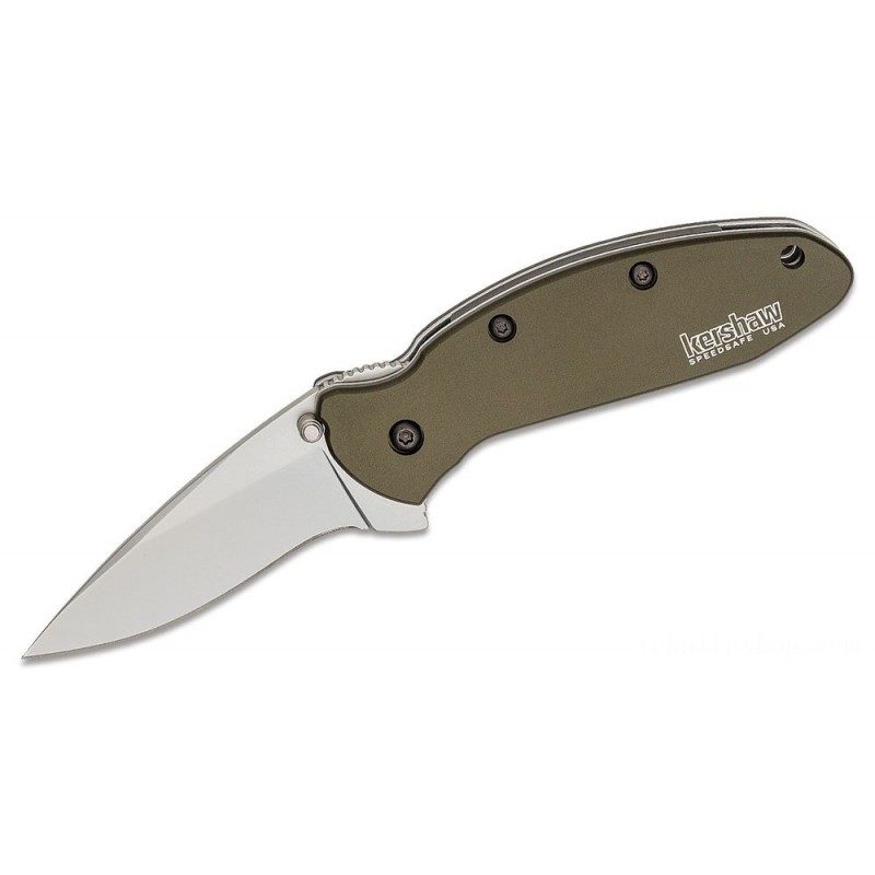 Kershaw 1620OL Ken Red Onion Scallion Assisted Fin Knife 2.25 Grain Burst Plain Cutter, Olive Drab Aluminum Manages