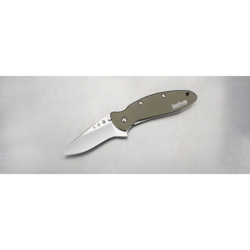 Kershaw 1620OL Ken Onion Scallion Assisted Flipper Knife 2.25 Bead Blast Plain Blade, Olive Drab Aluminum Manages