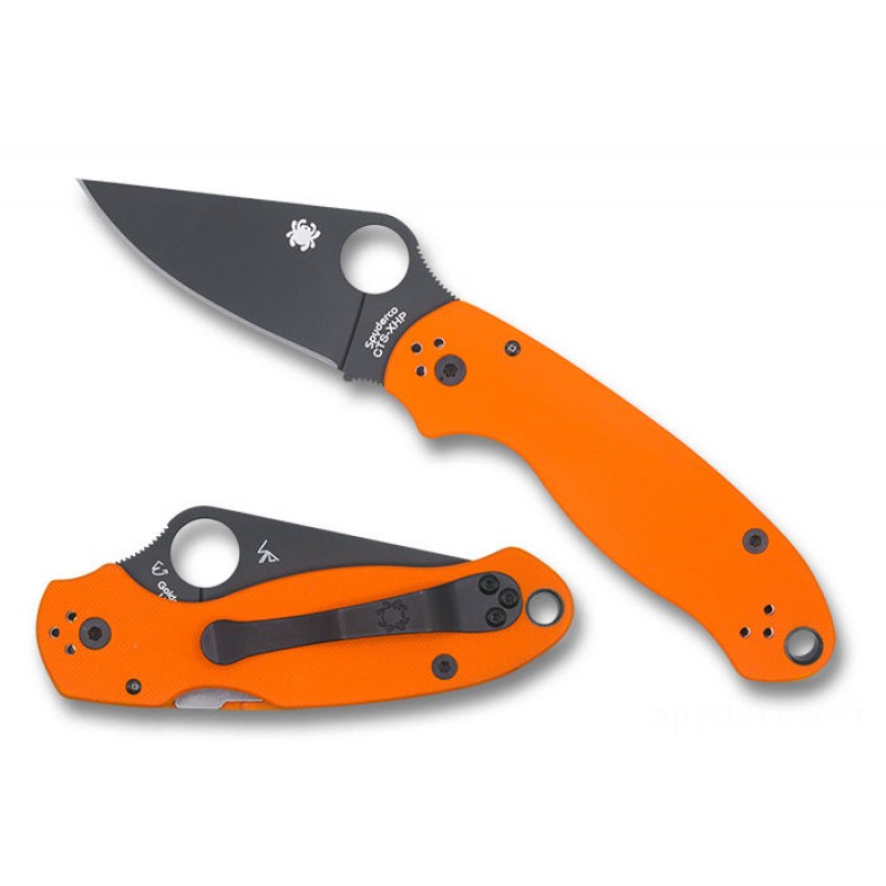 Spyderco Para 3 Orange CTS XHP African-american Cutter Plain Side Exclusive - Combo Edge/Plain Side.