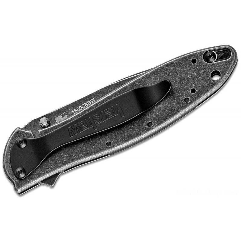 Kershaw 1660CBBW Ken Onion Leek Assisted Fin Blade 3 Blackwash Compound D2 Level Blade and Stainless-steel Handles