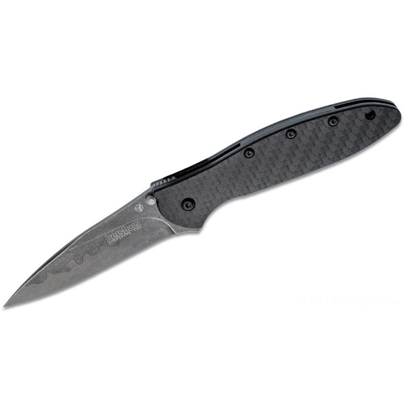 Kershaw Limited Run Ken Onion Leek Assisted Fin Knife 3 Blackwash Composite Wharncliffe Blade, Carbon Fiber Takes Care Of - 1660CFCBBW