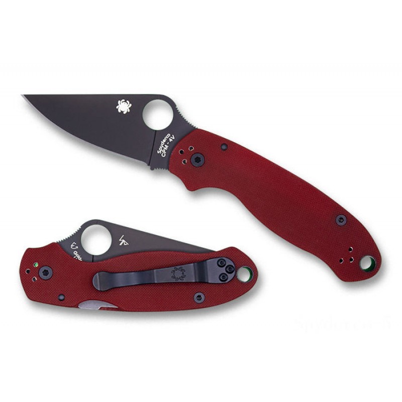 Spyderco Para 3 Red G-10 CPM 4V  Exclusive - Mix Edge/Plain Side.