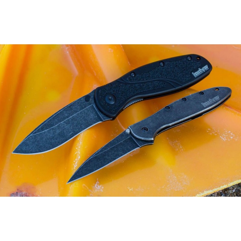 Kershaw 1670BW Blur by Ken Red Onion Assisted Foldable Knife 3-3/8 Blackwash Plain Blade, Black Light Weight Aluminum Deals With