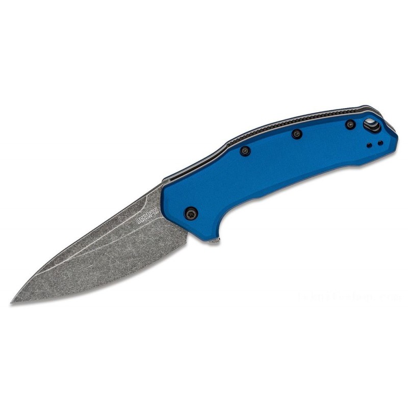 Kershaw 1776NBBW Hyperlink Assisted Flipper Knife 3.25 Blackwash Plain Blade, Naval Force Blue Aluminum Deals With