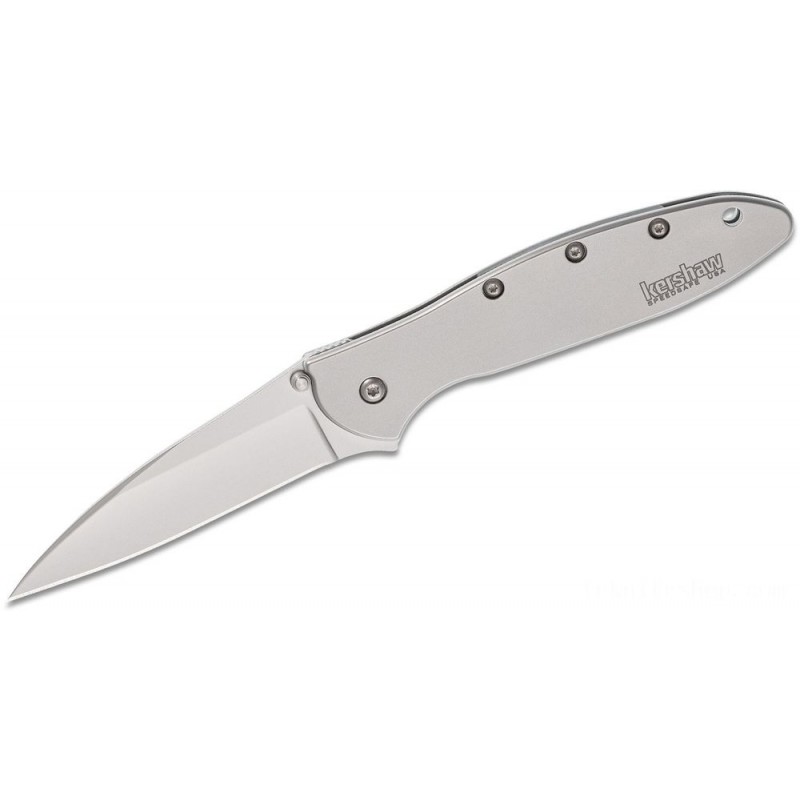 Kershaw 1660 Ken Red Onion Leek Assisted Fin Knife 3 Grain Blast Level Cutter, Stainless Steel Manages