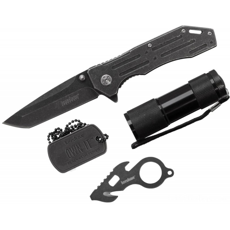 Kershaw 1304BW Own It 4 Item Put, Supported Opening Blackwash File, LED Torch, Mini Tool and also Canine Tag