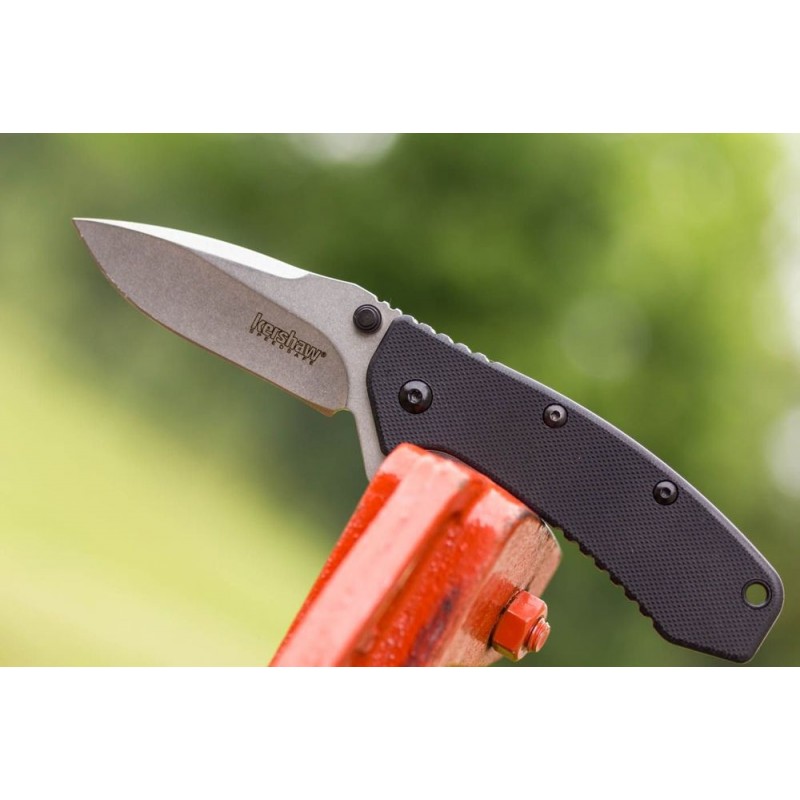 Kershaw 1555G10 Cryo Assisted Flipper Blade 2.75 Plain Stonewash Cutter, G10 and also Stainless Steel Deals With