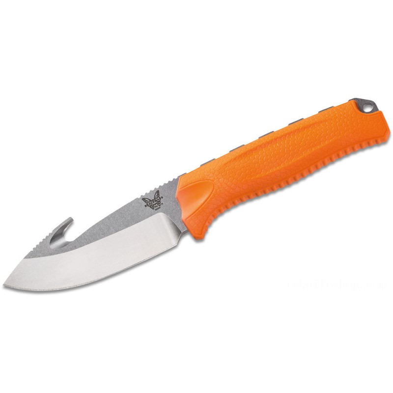 Benchmade Quest 15009-ORG Steep Hill Seeker Fixed 3.50 S30V Cutter with Intestine Hook, Orange Santoprene Manages