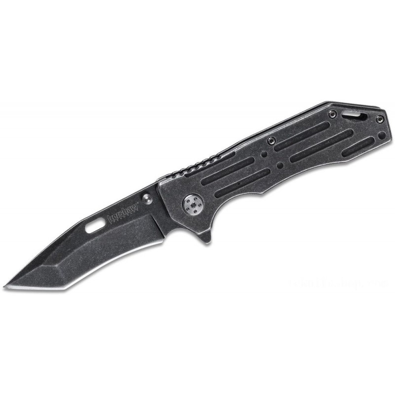 Kershaw 1302BW Lifter Aided Fin Knife 3.375 Blackwash Tanto Cutter, Stainless Steel Handles