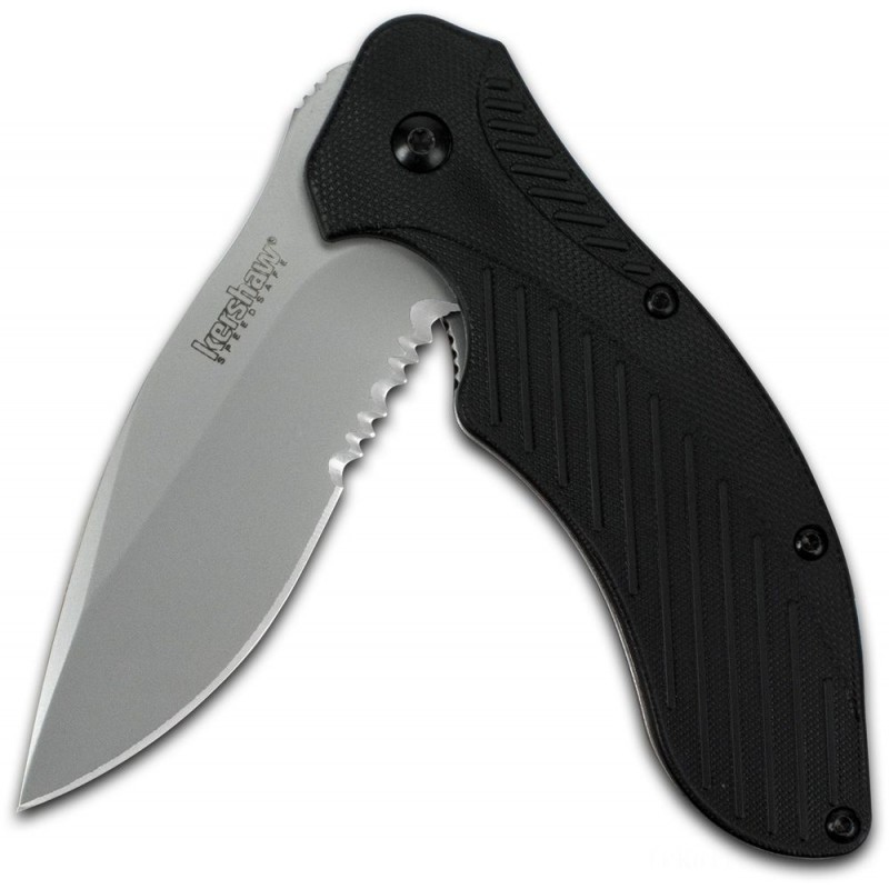 Kershaw 1605ST Clash Assisted Fin Blade 3 Grain Blast Combination Blade, Black Polyimide Manages