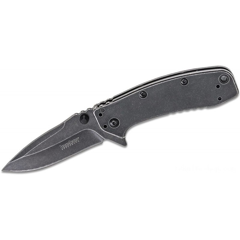 Kershaw 1556BW Cryo II Assisted Fin Knife 3.25 Blackwashed Level Blade, Rick Hinderer Framelock Style