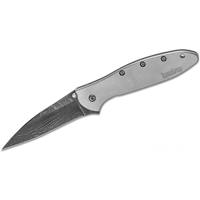 Kershaw 1660DAM Ken Onion Leek Assisted Flipper Knife 3 Damascus Level Cutter, Stainless Steel Deals With