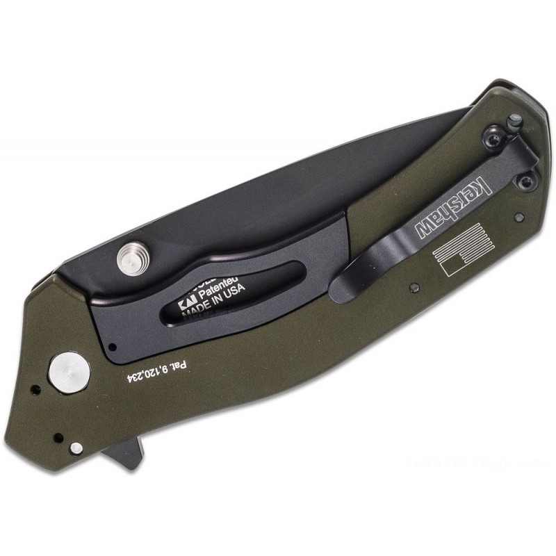 Kershaw 1870OLBLK Knockout Blow Assisted 3.25 Afro-american Plain Blade, Olive Drab Light Weight Aluminum Handles