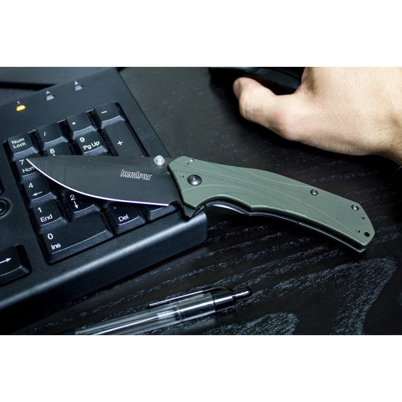 Kershaw 1870OLBLK Knockout Helped 3.25 Afro-american Plain Blade, Olive Drab Light Weight Aluminum Manages