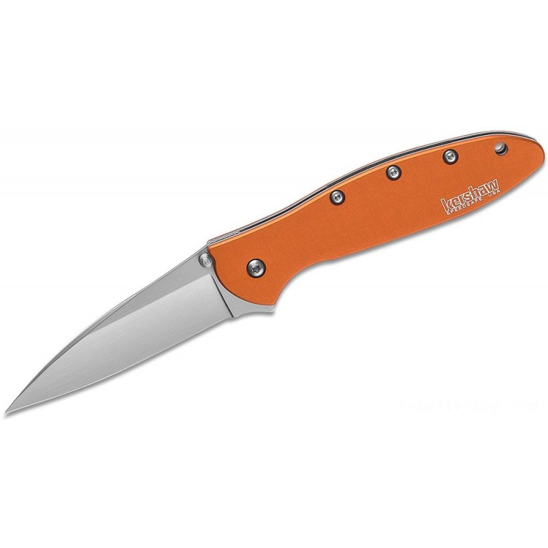Kershaw 1660OR Ken Onion Leek Assisted Flipper Knife 3 Bead Blast Plain Blade, Orange Aluminum Manages