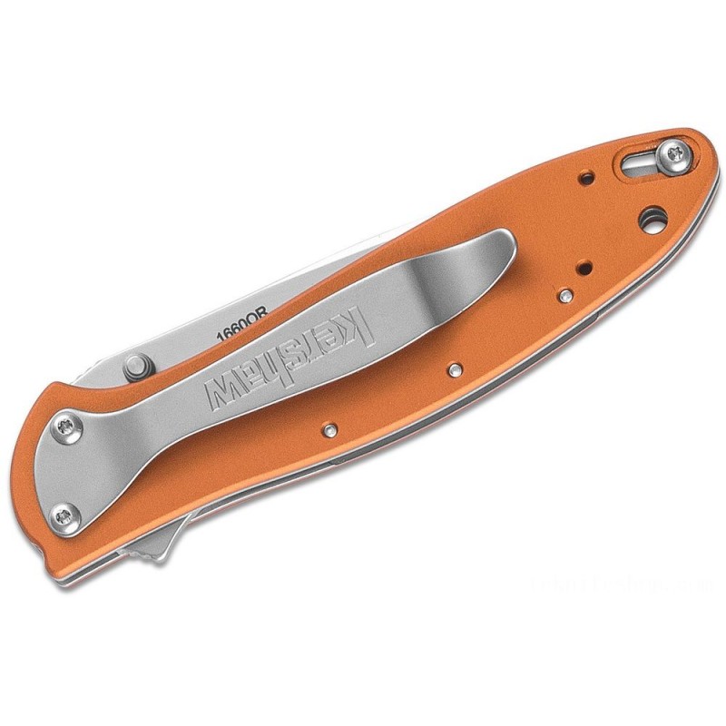 Kershaw 1660OR Ken Onion Leek Assisted Flipper Knife 3 Grain Burst Level Blade, Orange Light Weight Aluminum Deals With