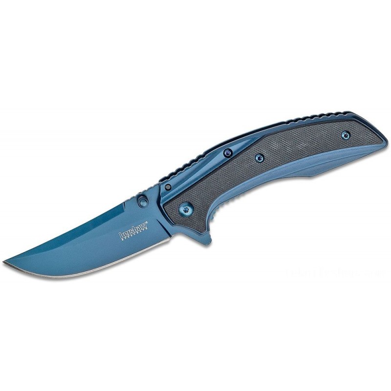Kershaw 8320 Outright Assisted Fin 3 Blue Upswept Cutter, Blue Stainless Steel Handles with Black G10 Overlays