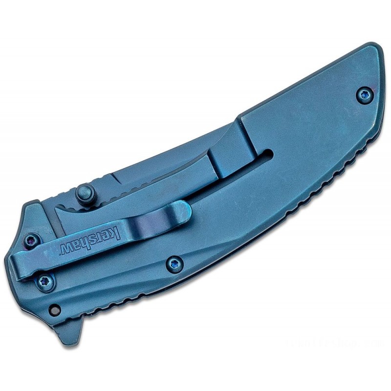 Kershaw 8320 Outright Assisted Flipper 3 Blue Upswept Blade, Blue Stainless Steel Handles along with  G10 Overlays