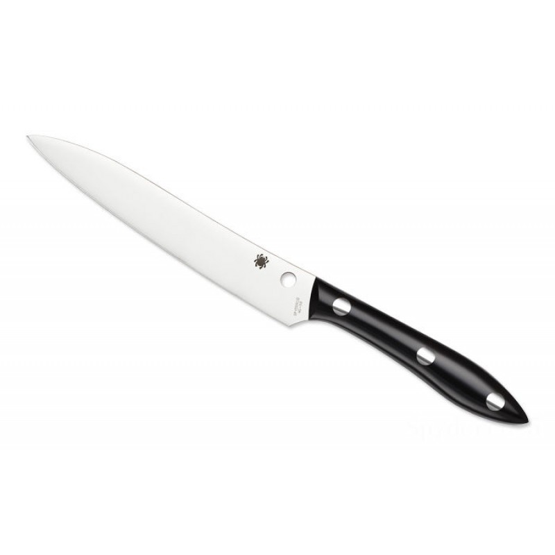 Spyderco Cooks Knife Black Corian Plain/Spyder Side.