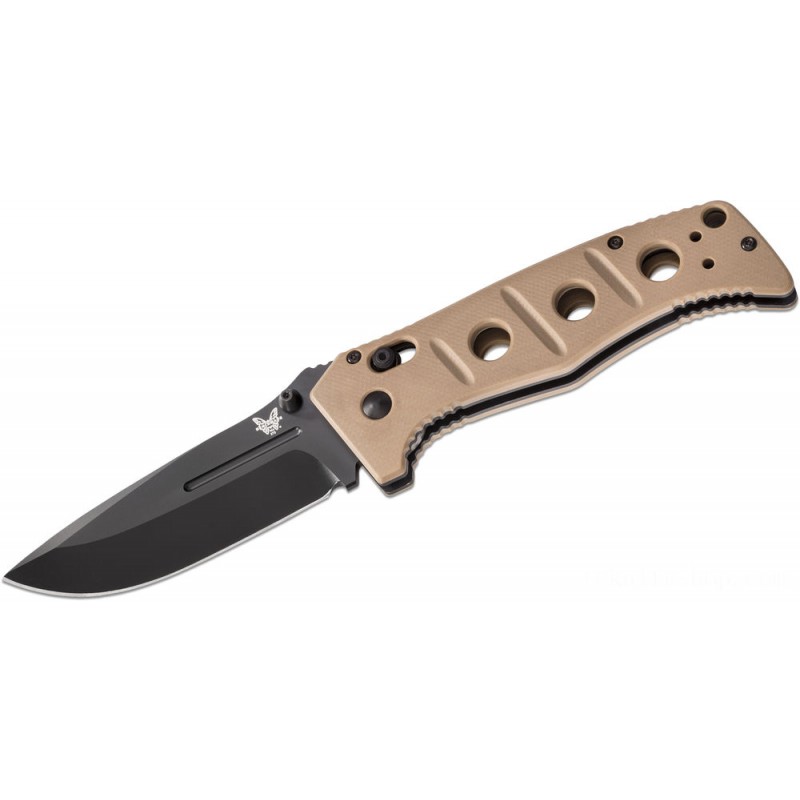 Benchmade Adamas Collapsable Knife 3.82 Black D2 Plain Blade, Desert Tan G10 Manages - 275BKSN